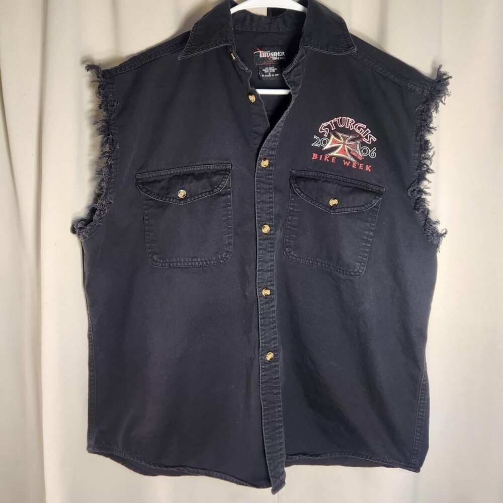 Sturgis Bike Week 2006 Black Biker Vest Frayed Hog Graphic